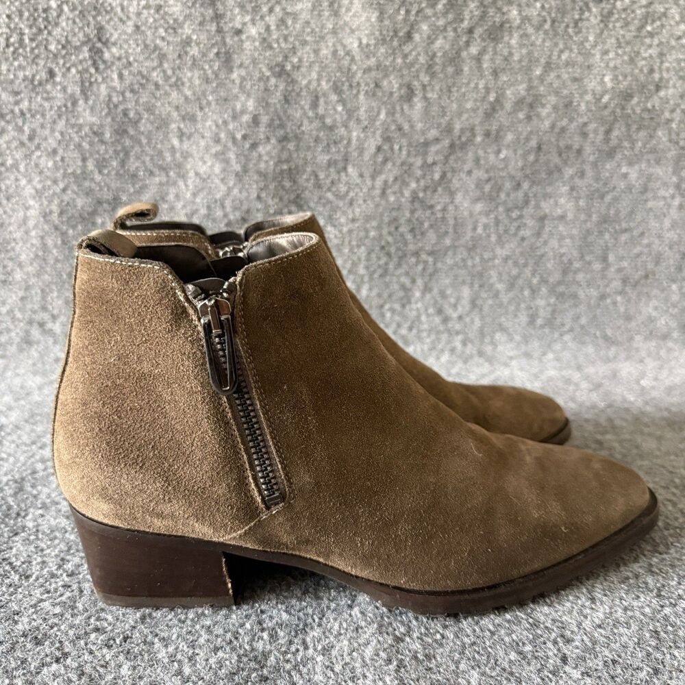 AQUATALIA Tan Suede Ankle Boots Weatherproof Italian Luxury Zip 9.5 M Minimalist